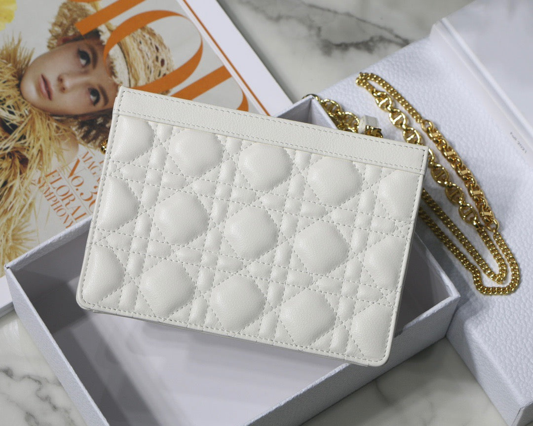 Dior Small Caro Daily Pouch In White With Calfskin