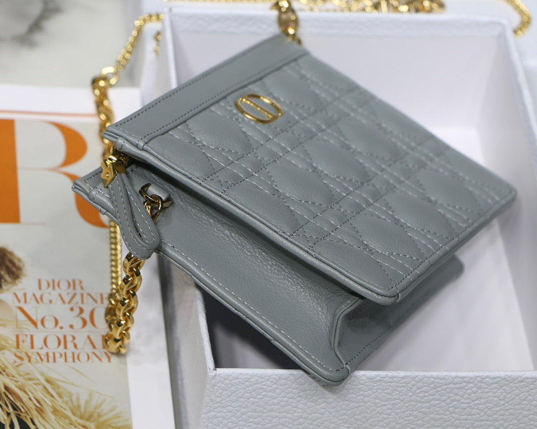 Dior Small Caro Daily Pouch In Gray With Calfskin