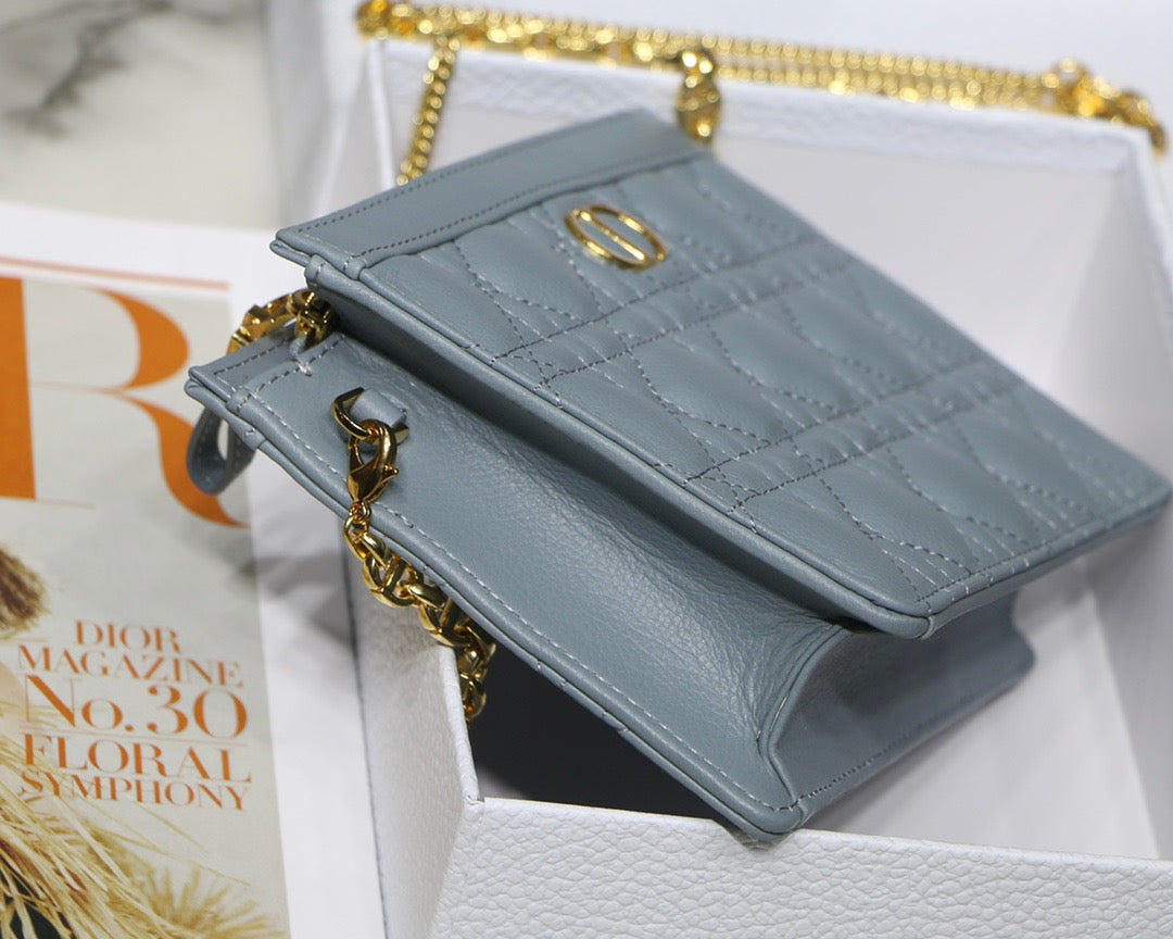 Dior Small Caro Daily Pouch In Haze Blue With Calfskin