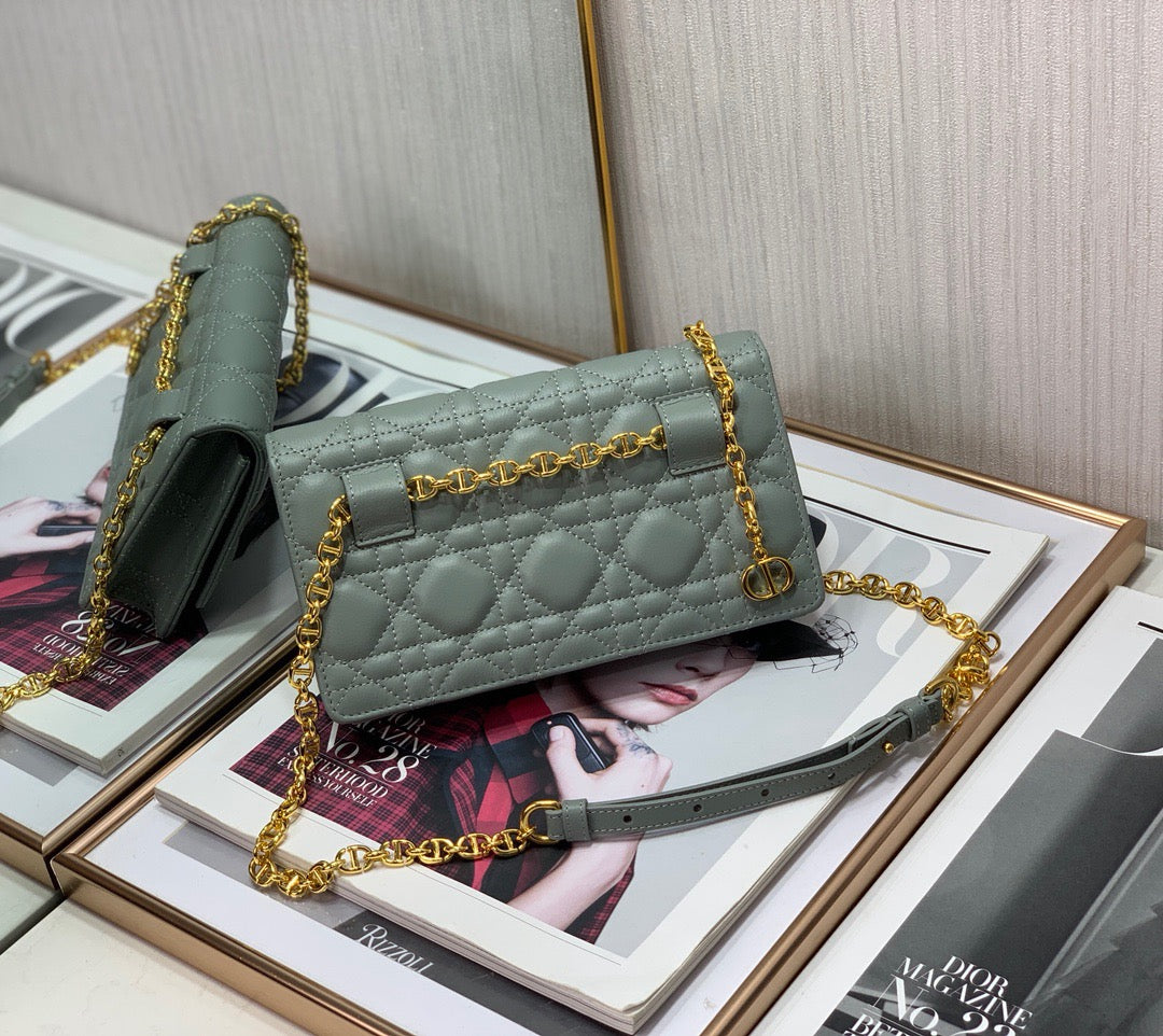 Dior Caro WOC in Light Green Supple Cannage Calfskin