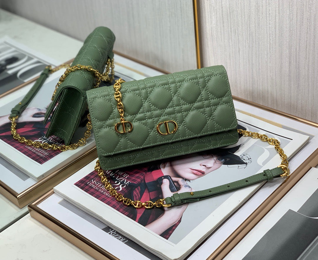 Dior Caro WOC in Green Supple Cannage Calfskin