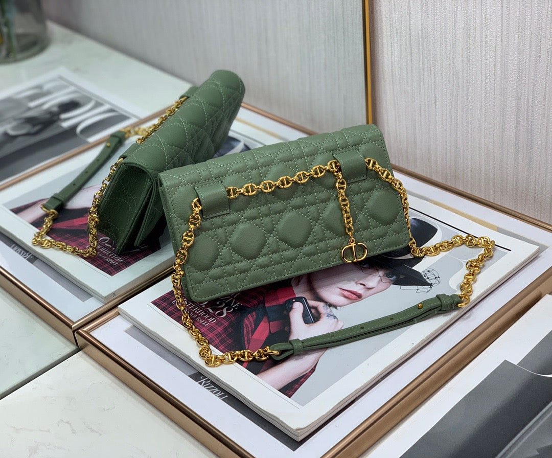 Dior Caro WOC in Green Supple Cannage Calfskin