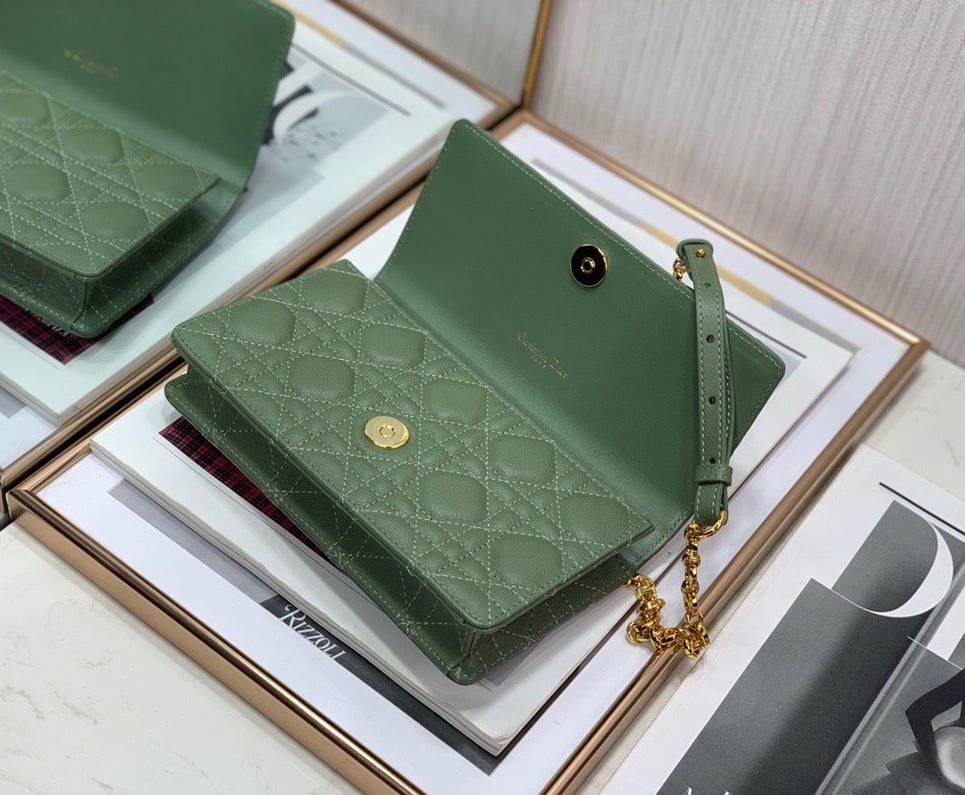 Dior Caro WOC in Green Supple Cannage Calfskin