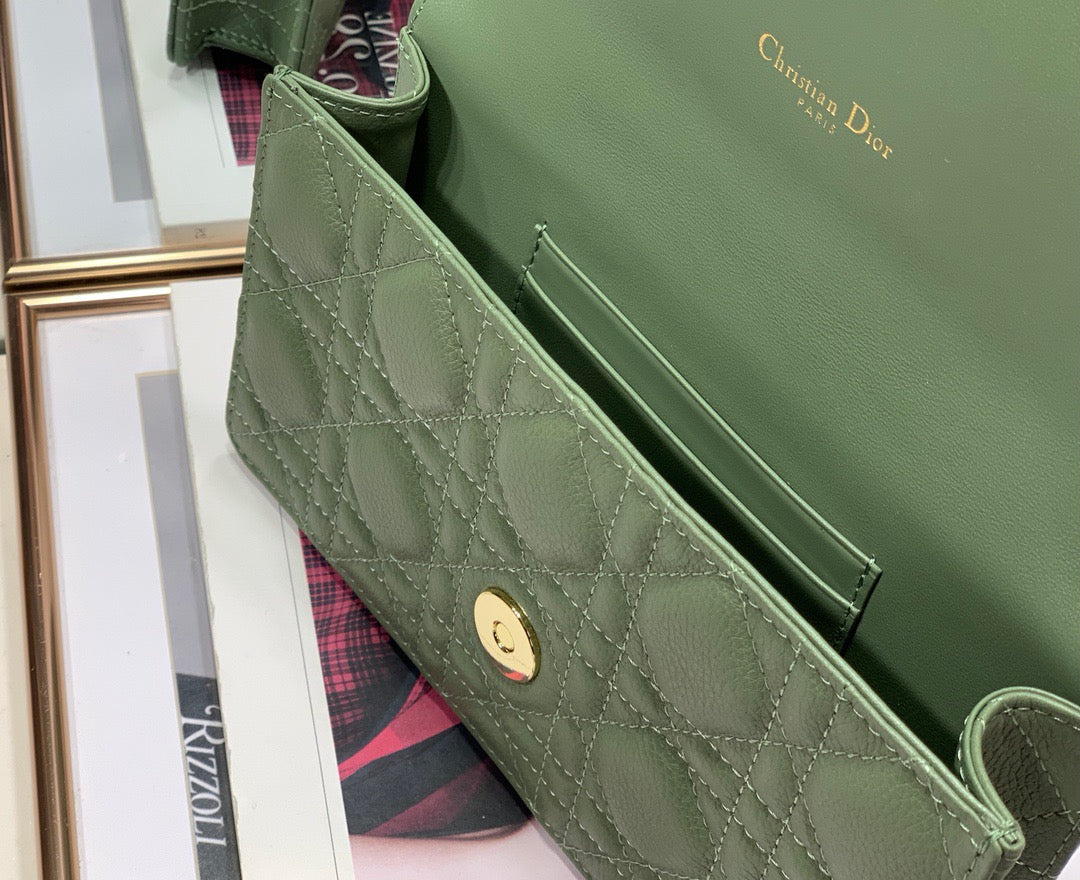 Dior Caro WOC in Green Supple Cannage Calfskin