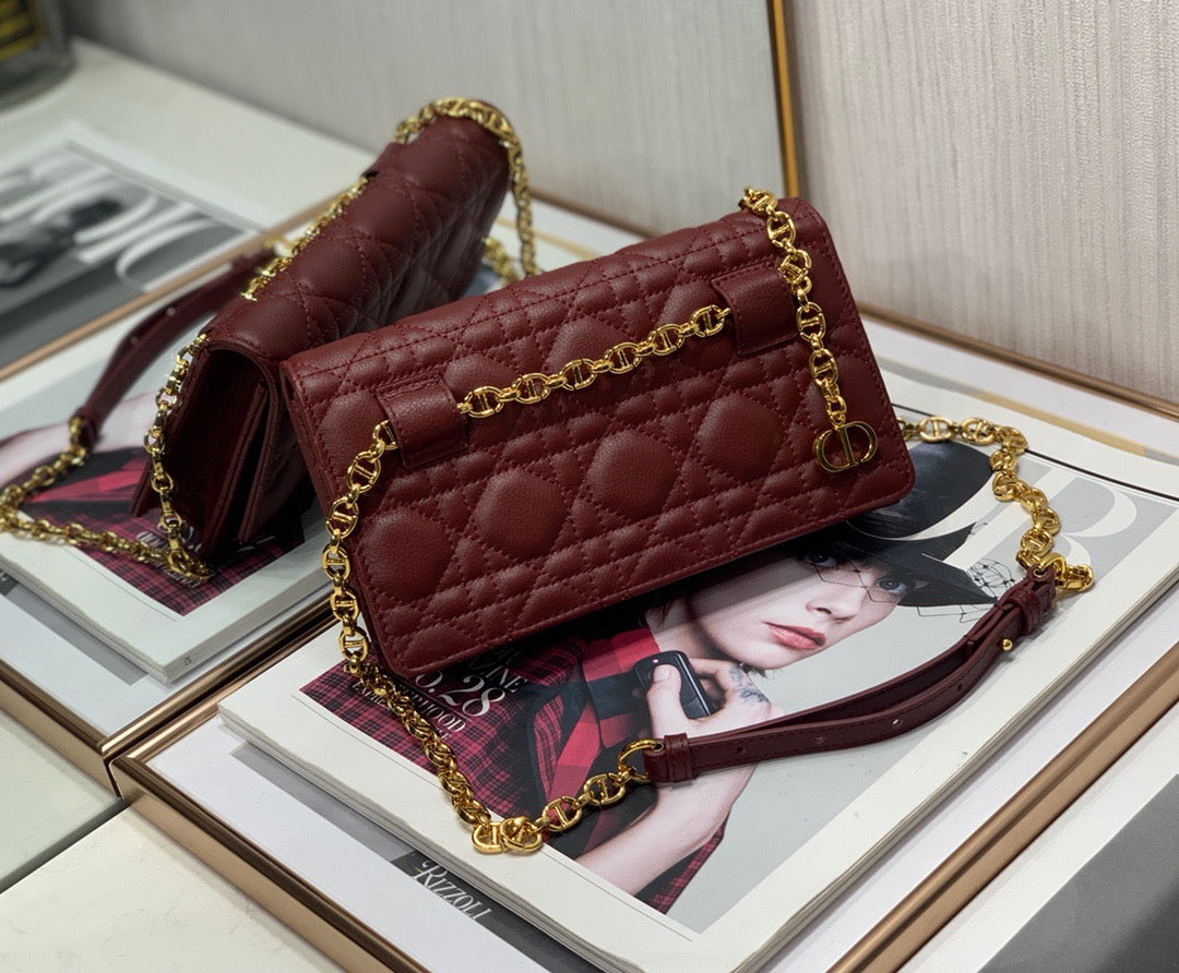 Dior Caro WOC in Burgundy Supple Cannage Calfskin