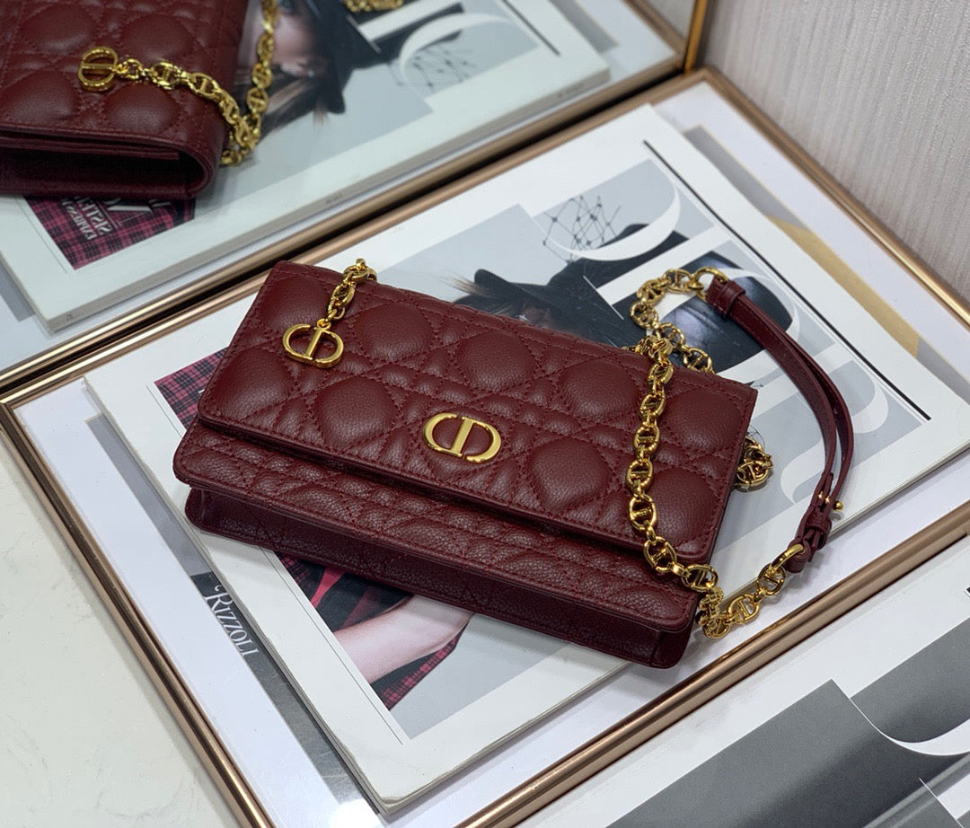 Dior Caro WOC in Burgundy Supple Cannage Calfskin