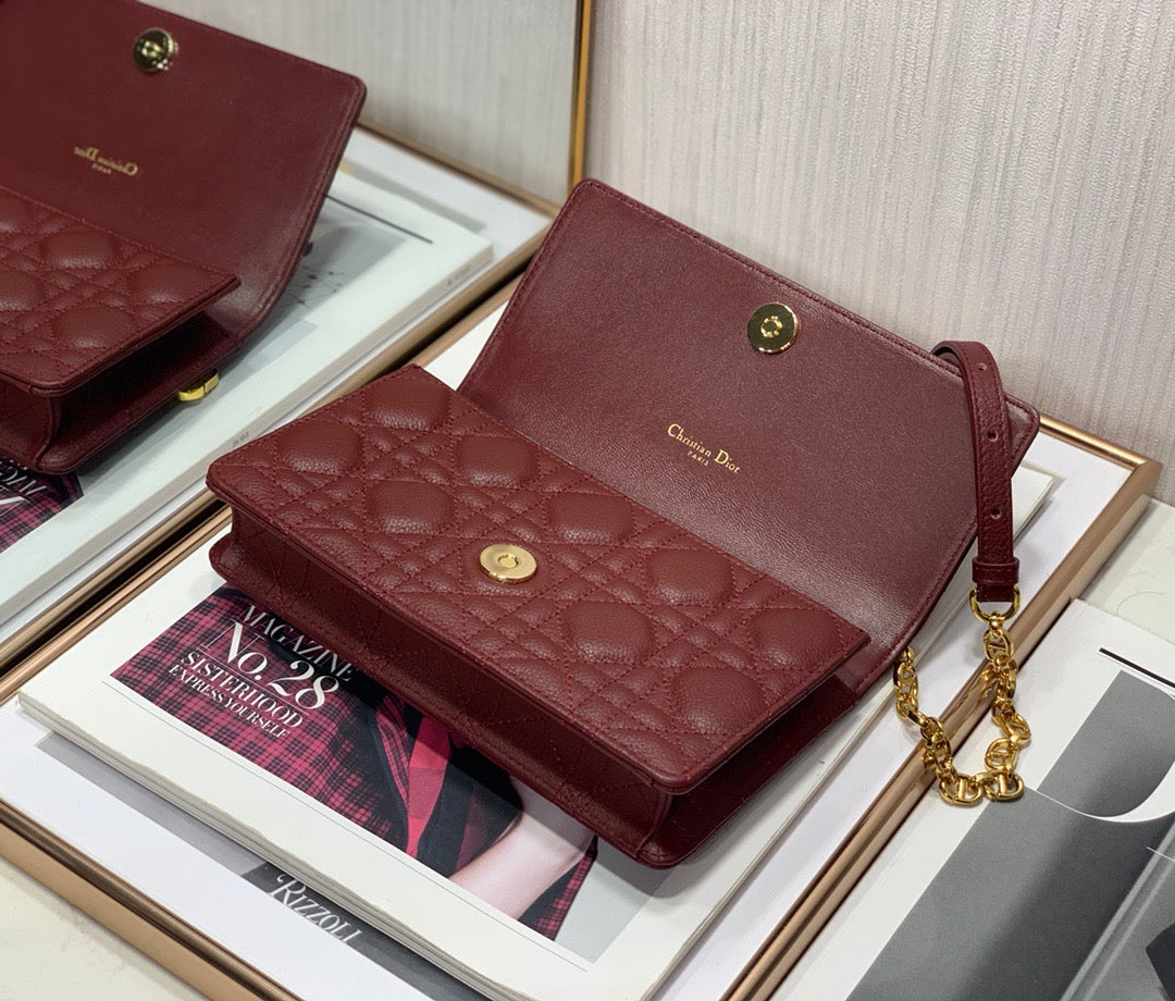 Dior Caro WOC in Burgundy Supple Cannage Calfskin