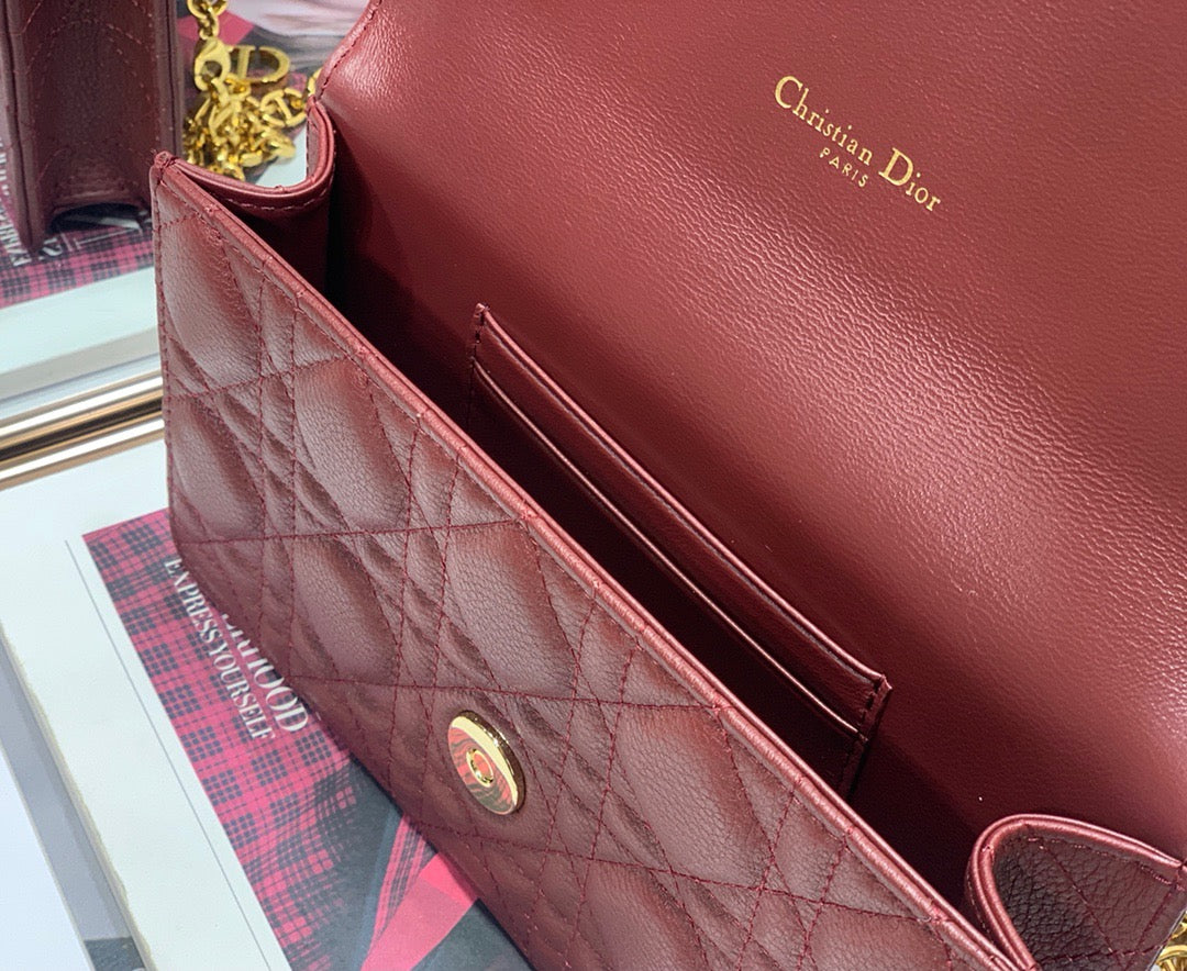 Dior Caro WOC in Burgundy Supple Cannage Calfskin