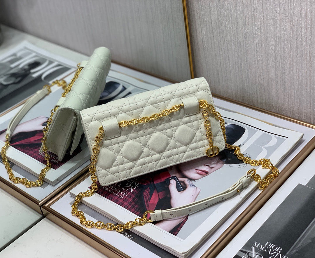 Dior Caro WOC in White Supple Cannage Calfskin