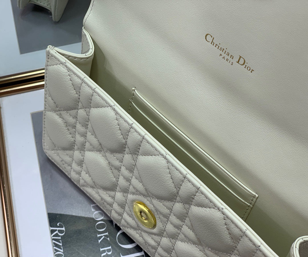 Dior Caro WOC in White Supple Cannage Calfskin