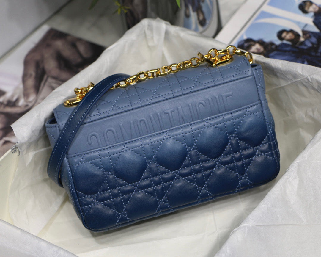 Dior Caro Small Bag In Blue Gradient Cannage Calfskin