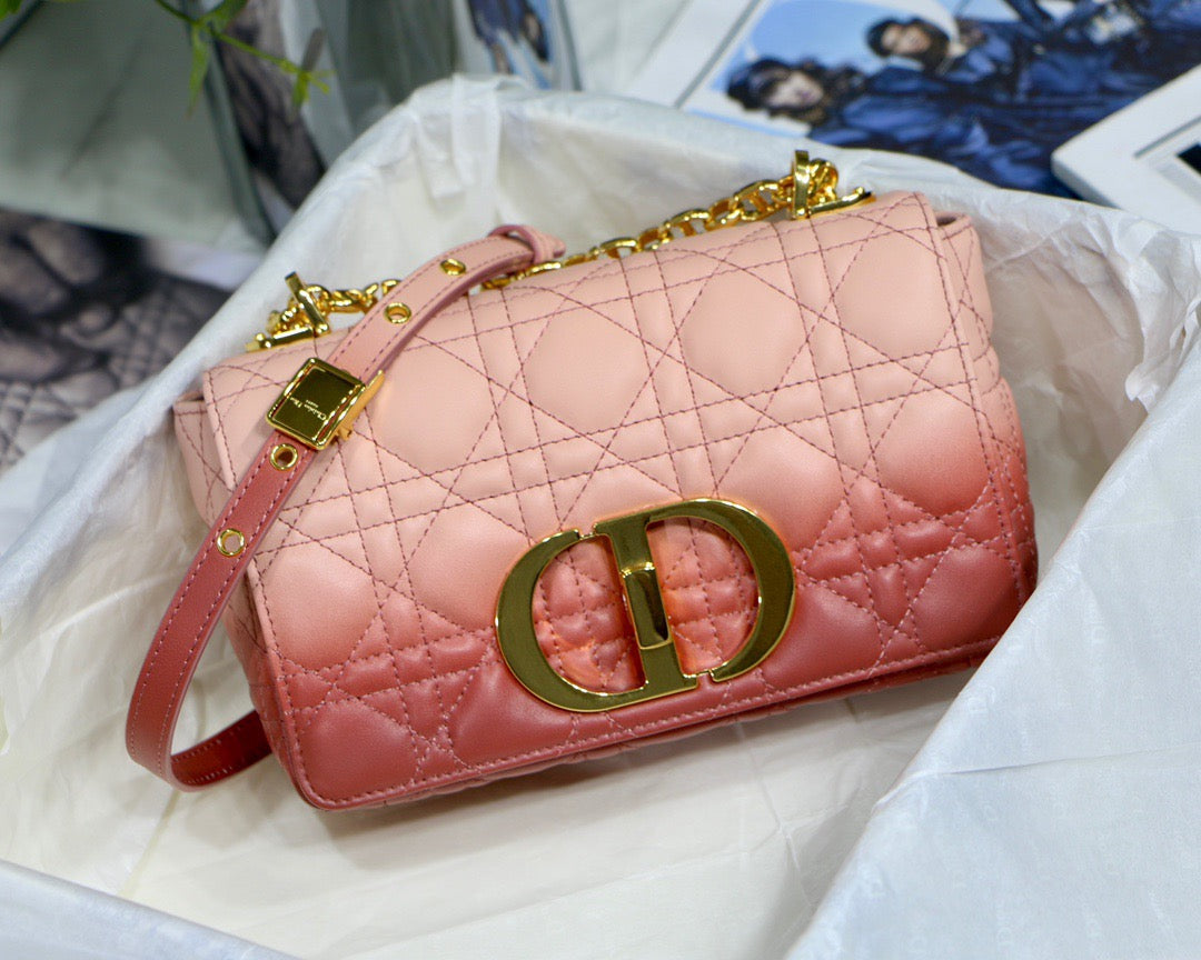 Dior Caro Small Bag In Pink Gradient Cannage Calfskin