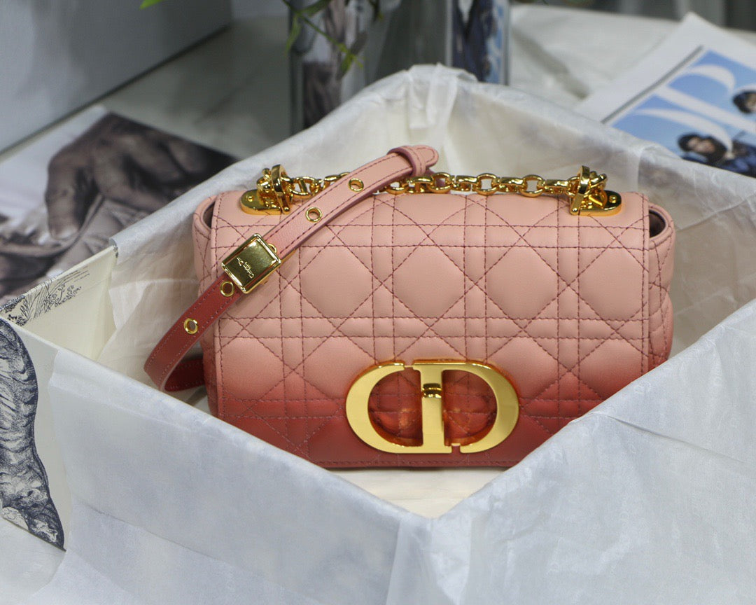 Dior Caro Small Bag In Pink Gradient Cannage Calfskin