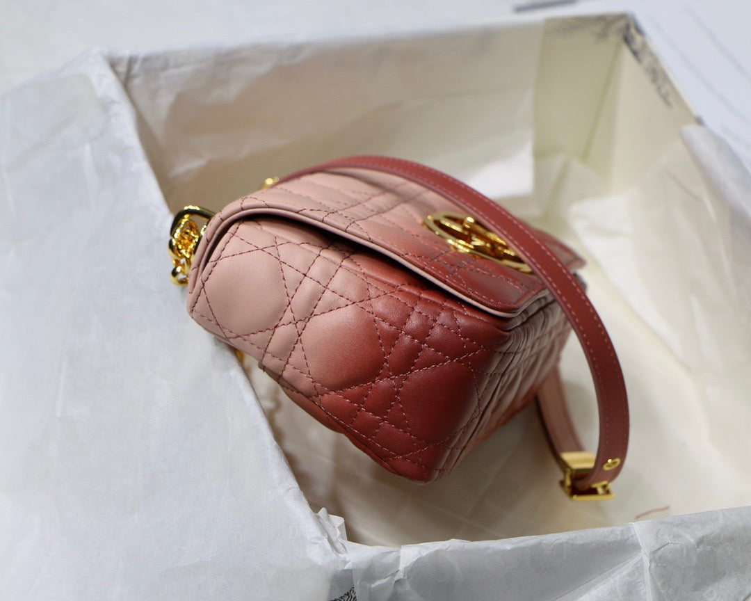 Dior Caro Small Bag In Pink Gradient Cannage Calfskin