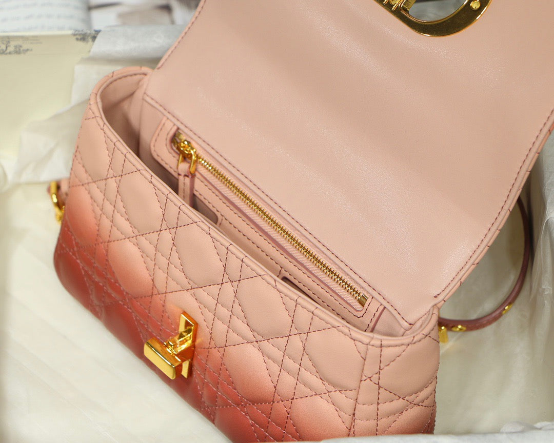 Dior Caro Small Bag In Pink Gradient Cannage Calfskin