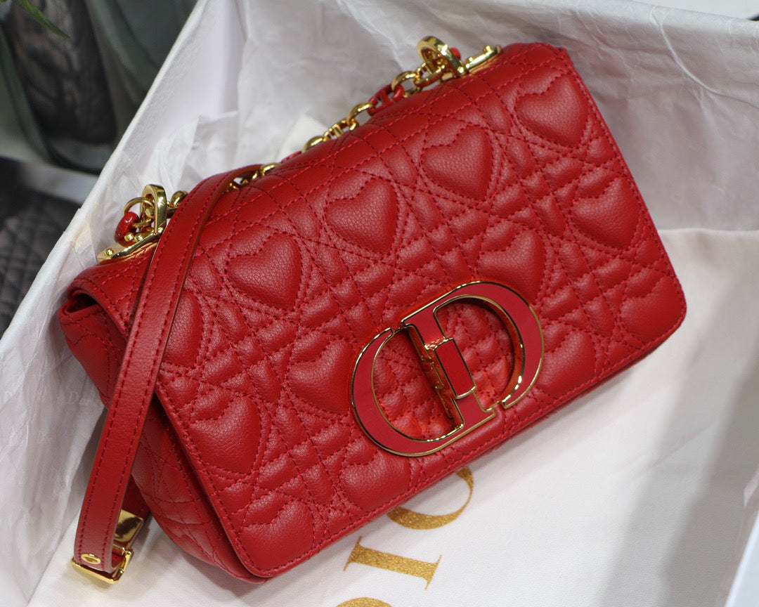 Dior Caro Small Bag In Red Cannage Calfskin With Red Hardware