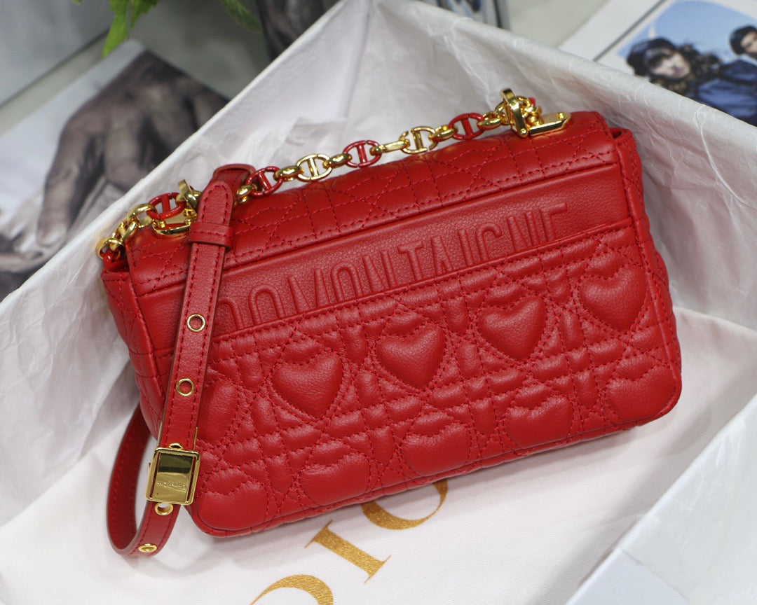 Dior Caro Small Bag In Red Cannage Calfskin With Red Hardware