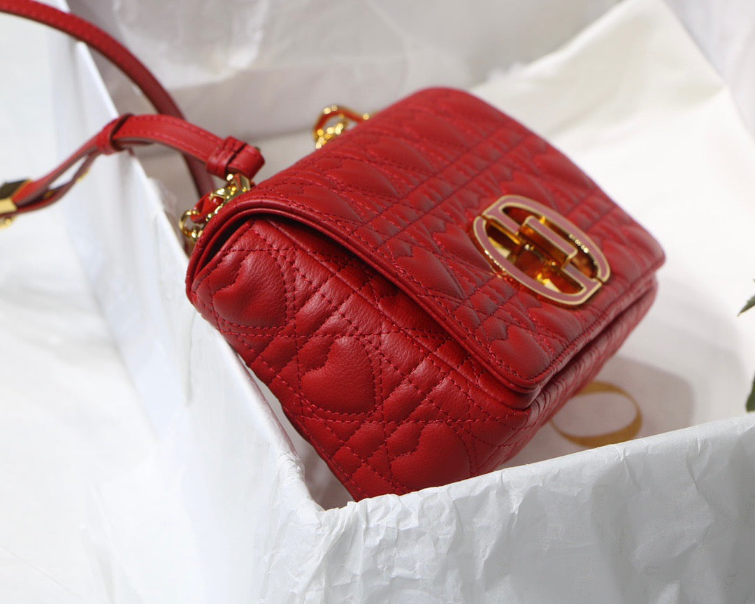 Dior Caro Small Bag In Red Cannage Calfskin With Red Hardware