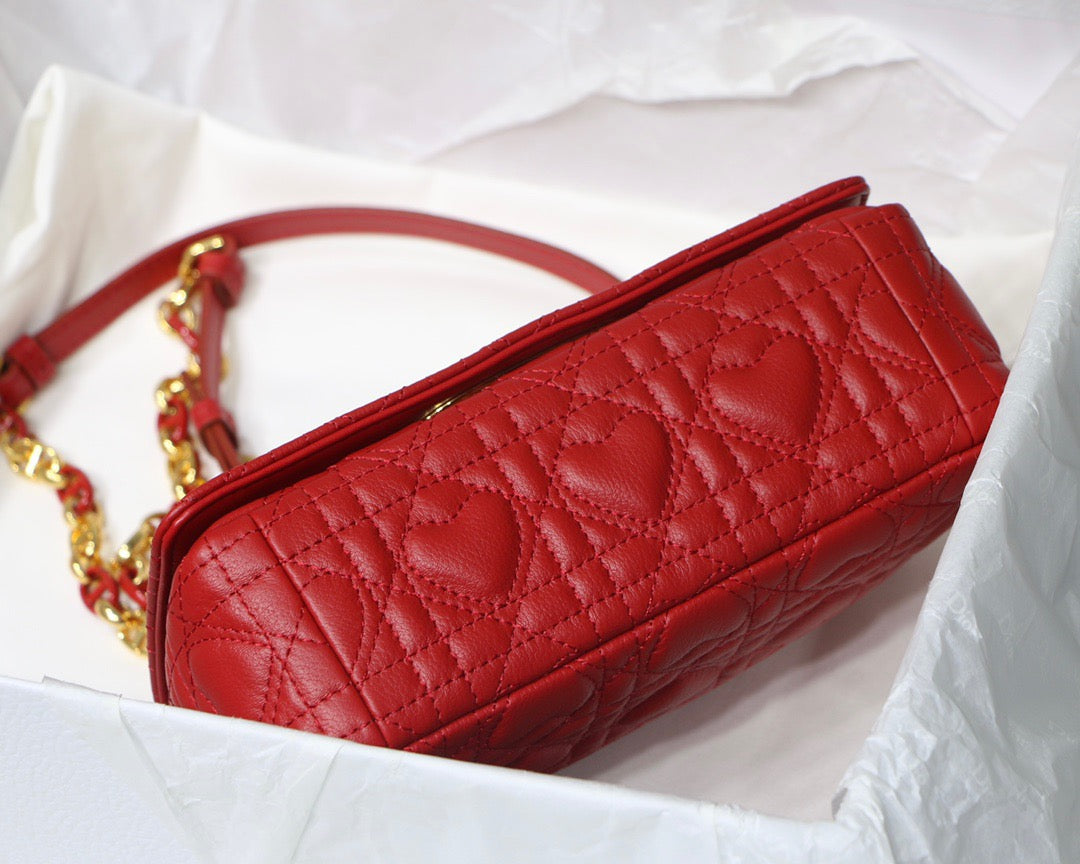 Dior Caro Small Bag In Red Cannage Calfskin With Red Hardware