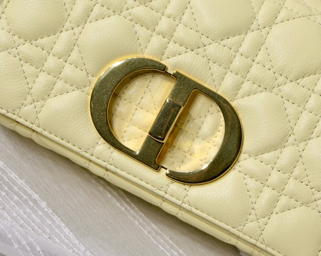 Dior Caro Small Bag In Yellow Cannage Calfskin With Gold Hardware