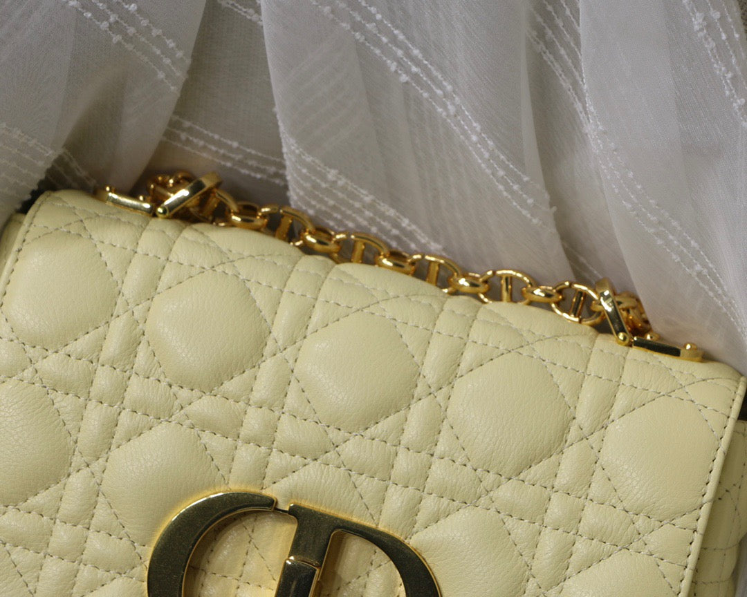 Dior Caro Small Bag In Yellow Cannage Calfskin With Gold Hardware