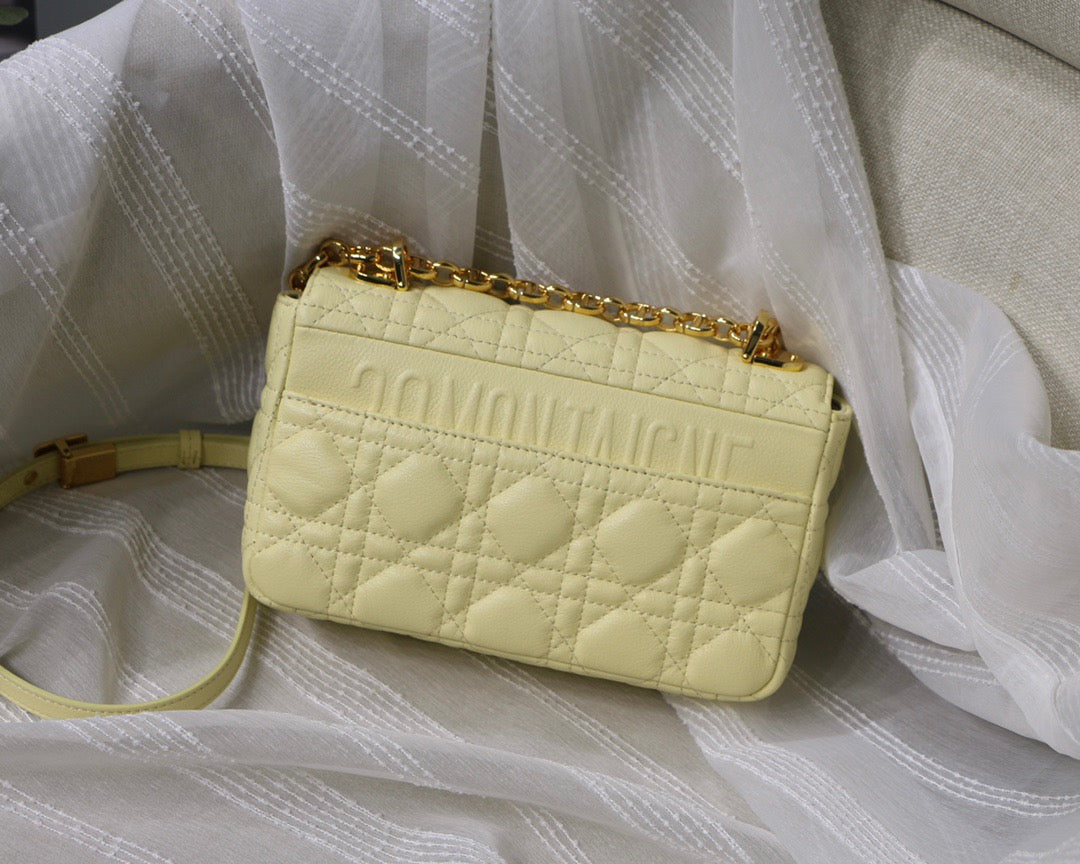 Dior Caro Small Bag In Yellow Cannage Calfskin With Gold Hardware