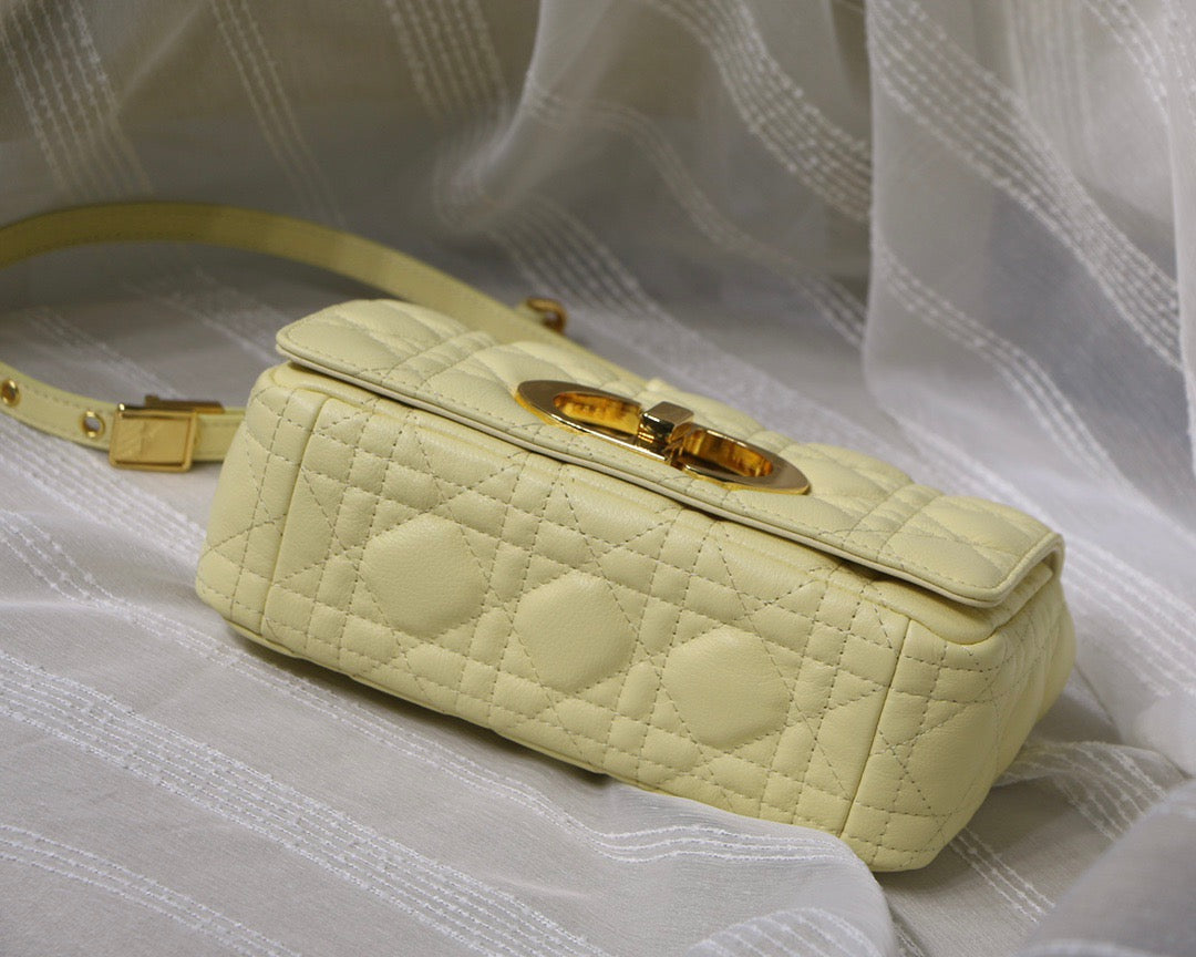 Dior Caro Small Bag In Yellow Cannage Calfskin With Gold Hardware