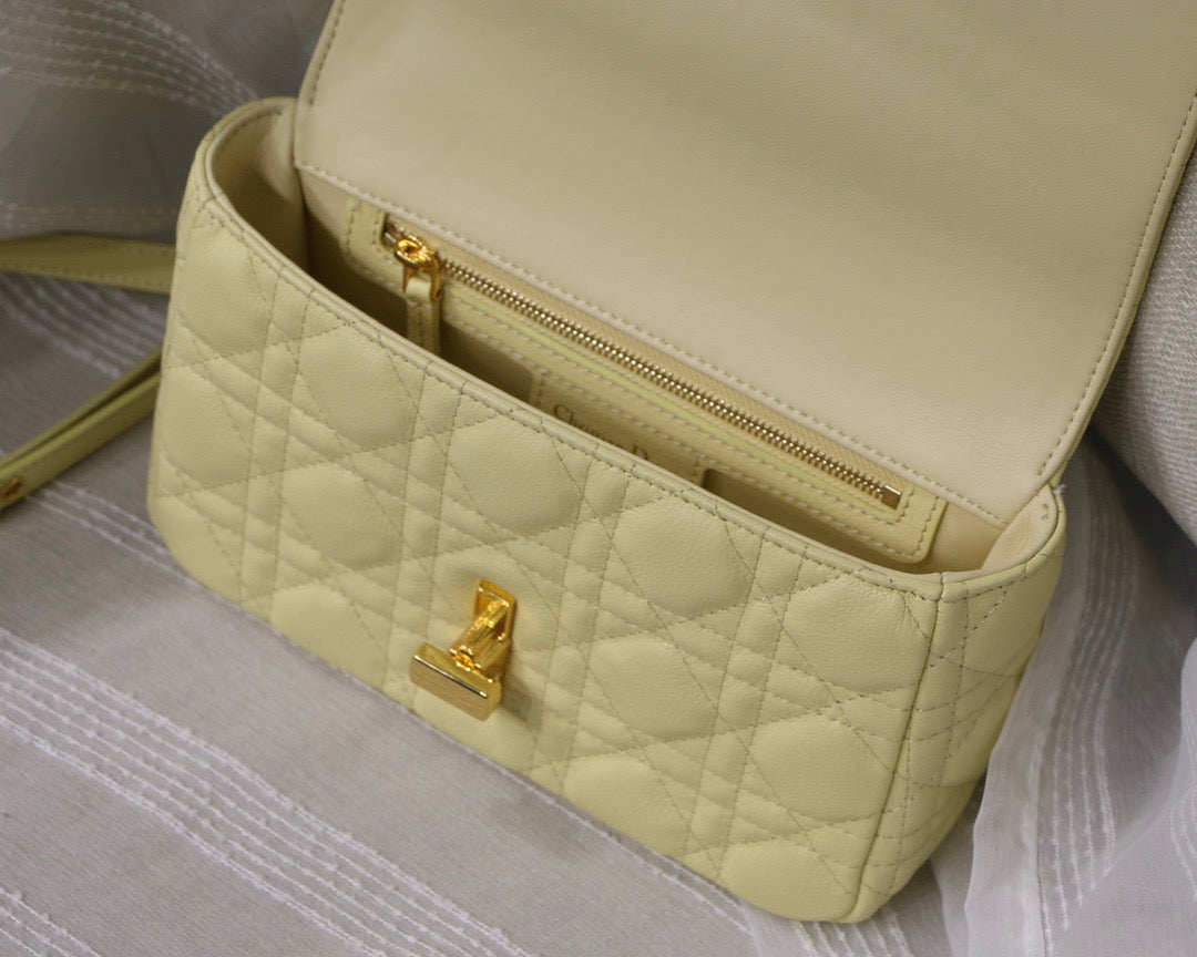 Dior Caro Small Bag In Yellow Cannage Calfskin With Gold Hardware