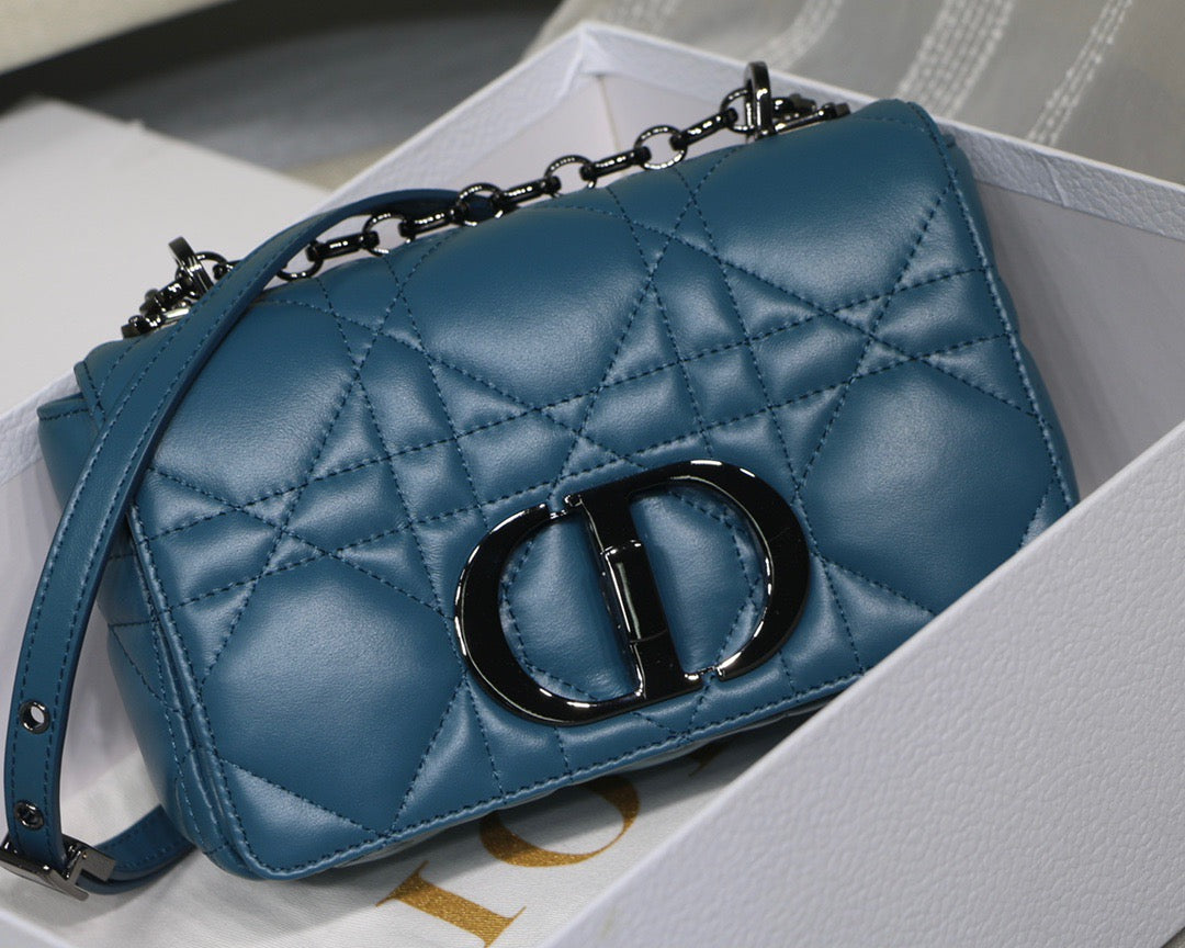 Dior Caro Small Bag In Navy Blue Cannage Calfskin With Black Hardware