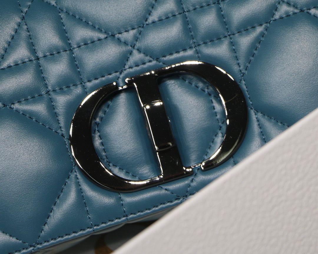 Dior Caro Small Bag In Navy Blue Cannage Calfskin With Black Hardware