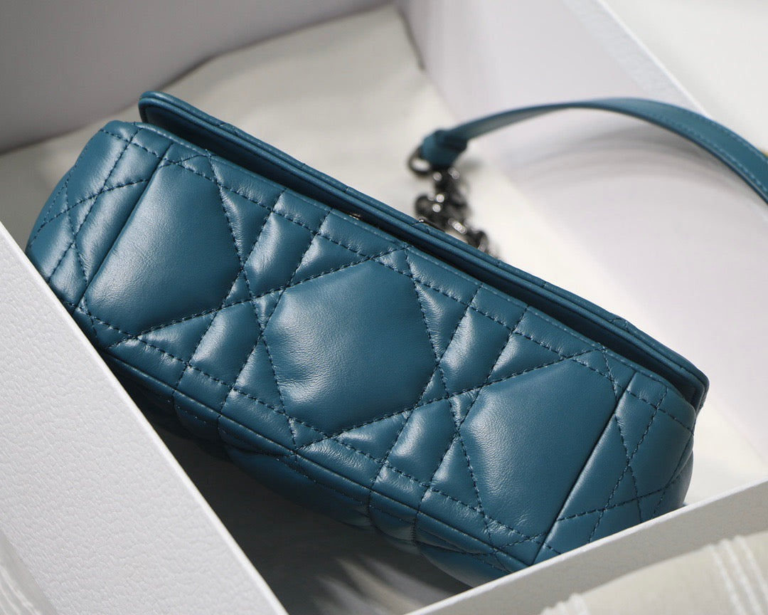 Dior Caro Small Bag In Navy Blue Cannage Calfskin With Black Hardware