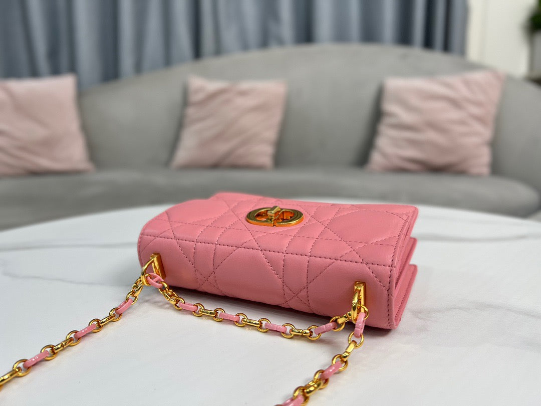 Dior Caro Mini Bag In Pink Cannage Calfskin