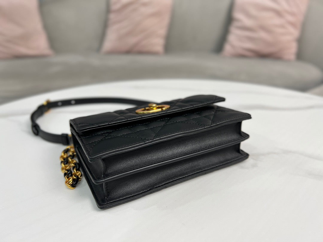 Dior Caro Mini Bag In Black Cannage Calfskin