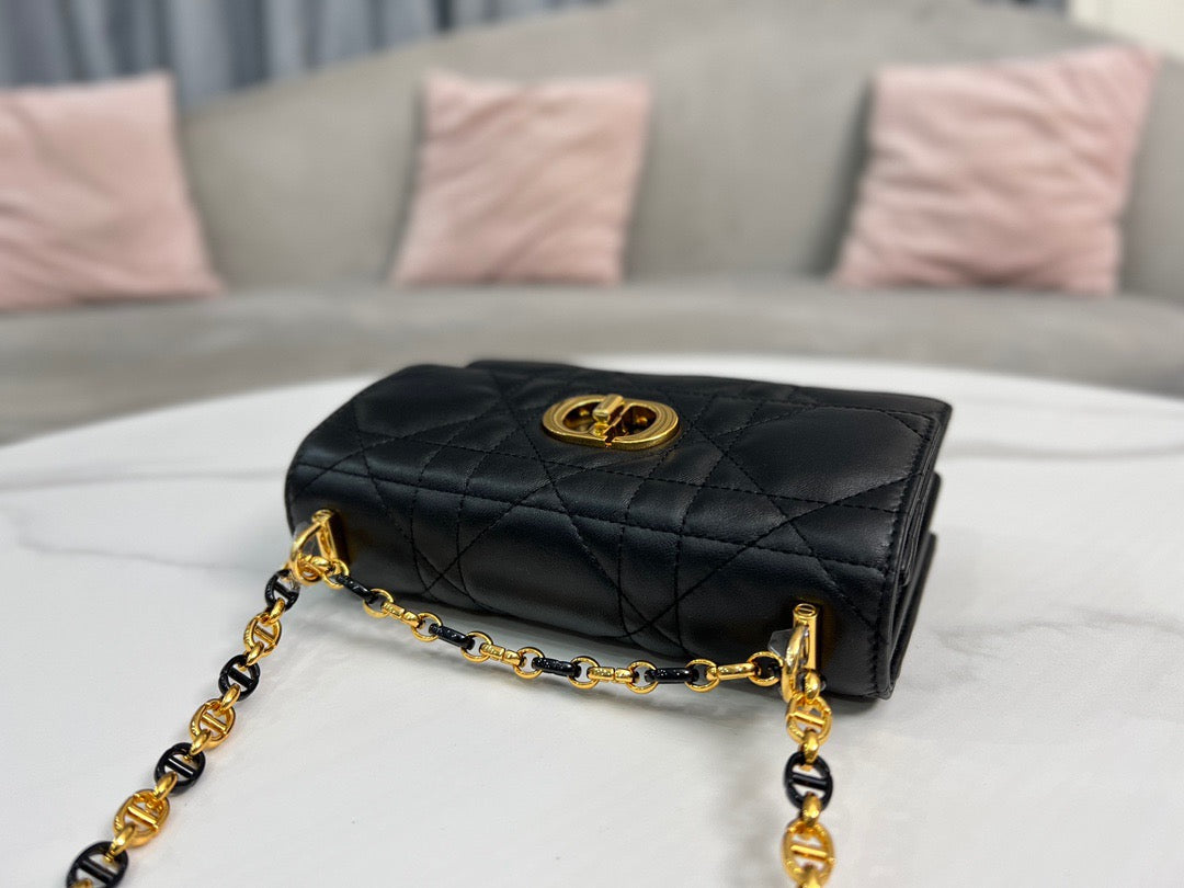 Dior Caro Mini Bag In Black Cannage Calfskin