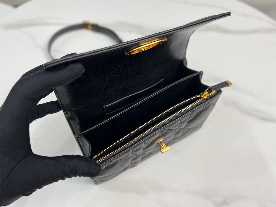 Dior Caro Mini Bag In Black Cannage Calfskin