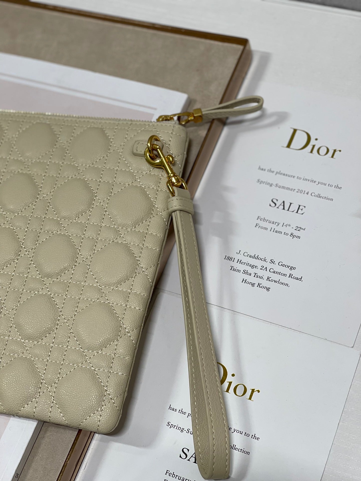 Dior Large Caro Daily Pouch In Beige With Calfskin