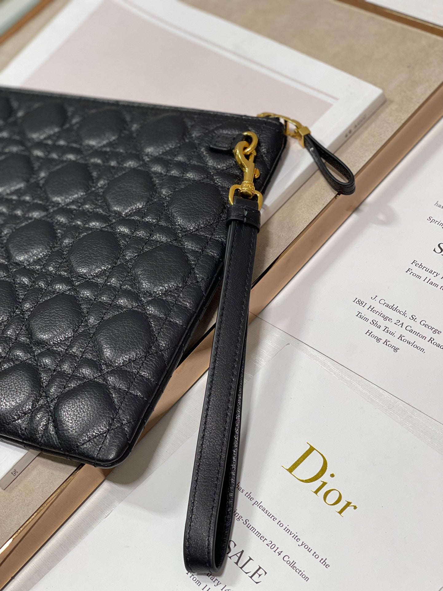 Dior Large Caro Daily Pouch In Black With Calfskin