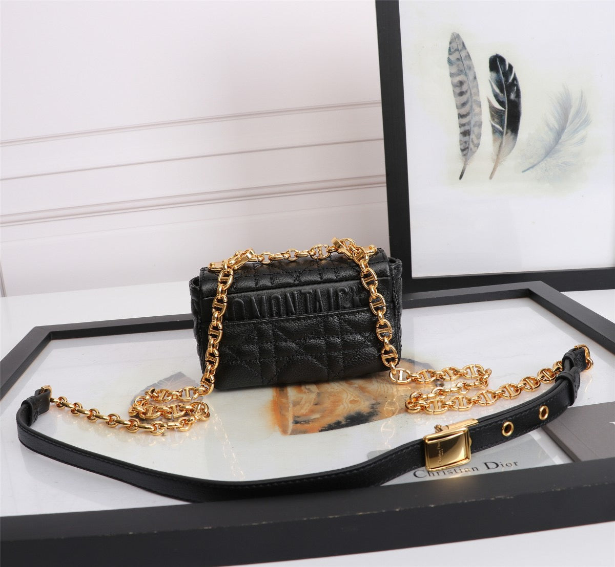 Dior Caro Micro Bag In Black Cannage Calfskin