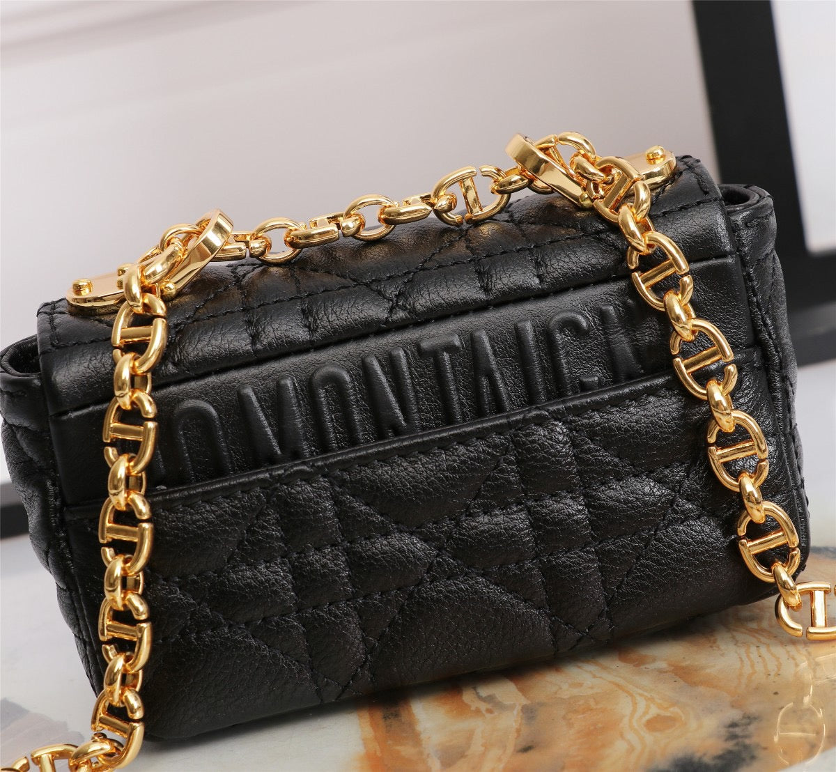 Dior Caro Micro Bag In Black Cannage Calfskin