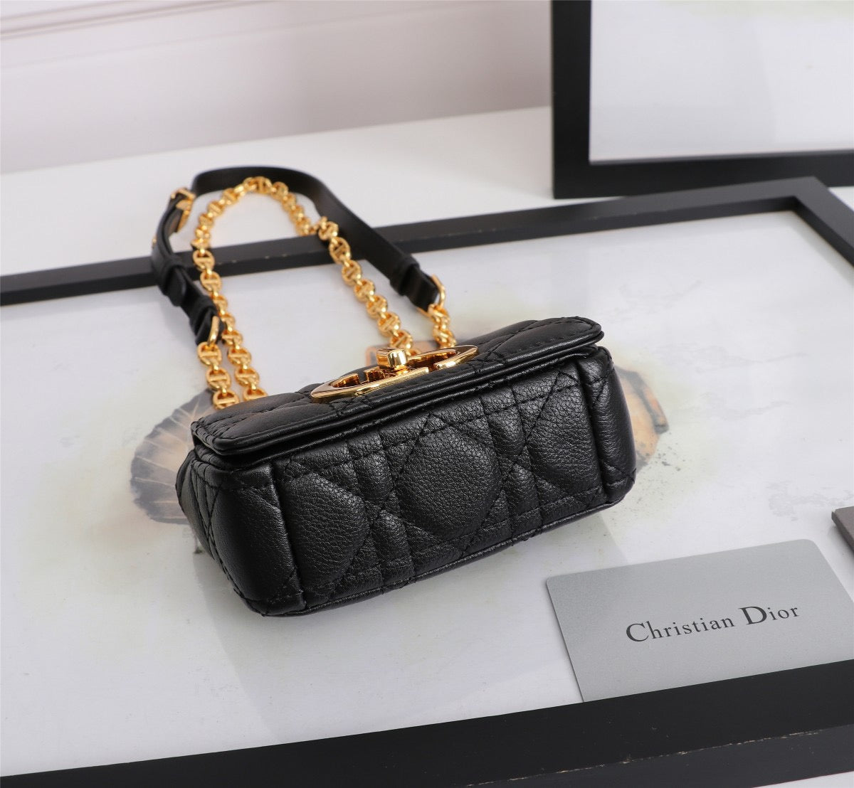 Dior Caro Micro Bag In Black Cannage Calfskin