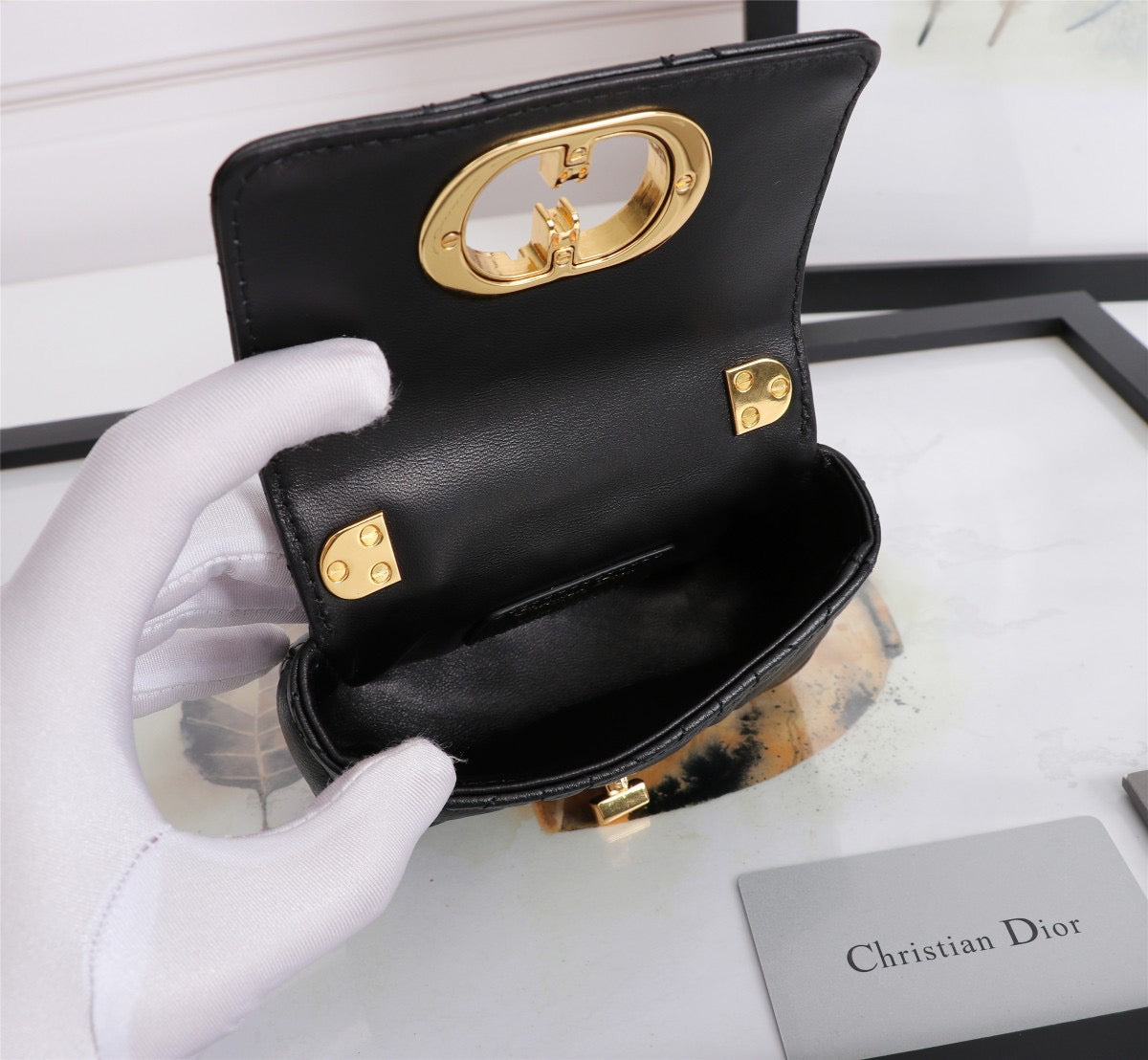 Dior Caro Super Mini Bag In Black Cannage Calfskin