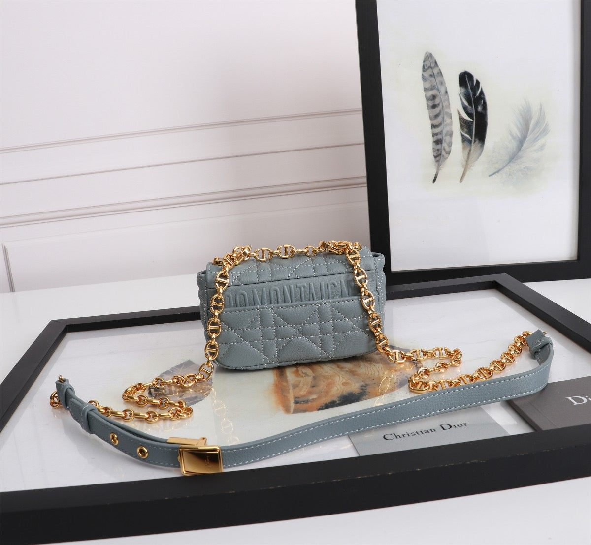 Dior Caro Micro Bag In Blue Cannage Calfskin