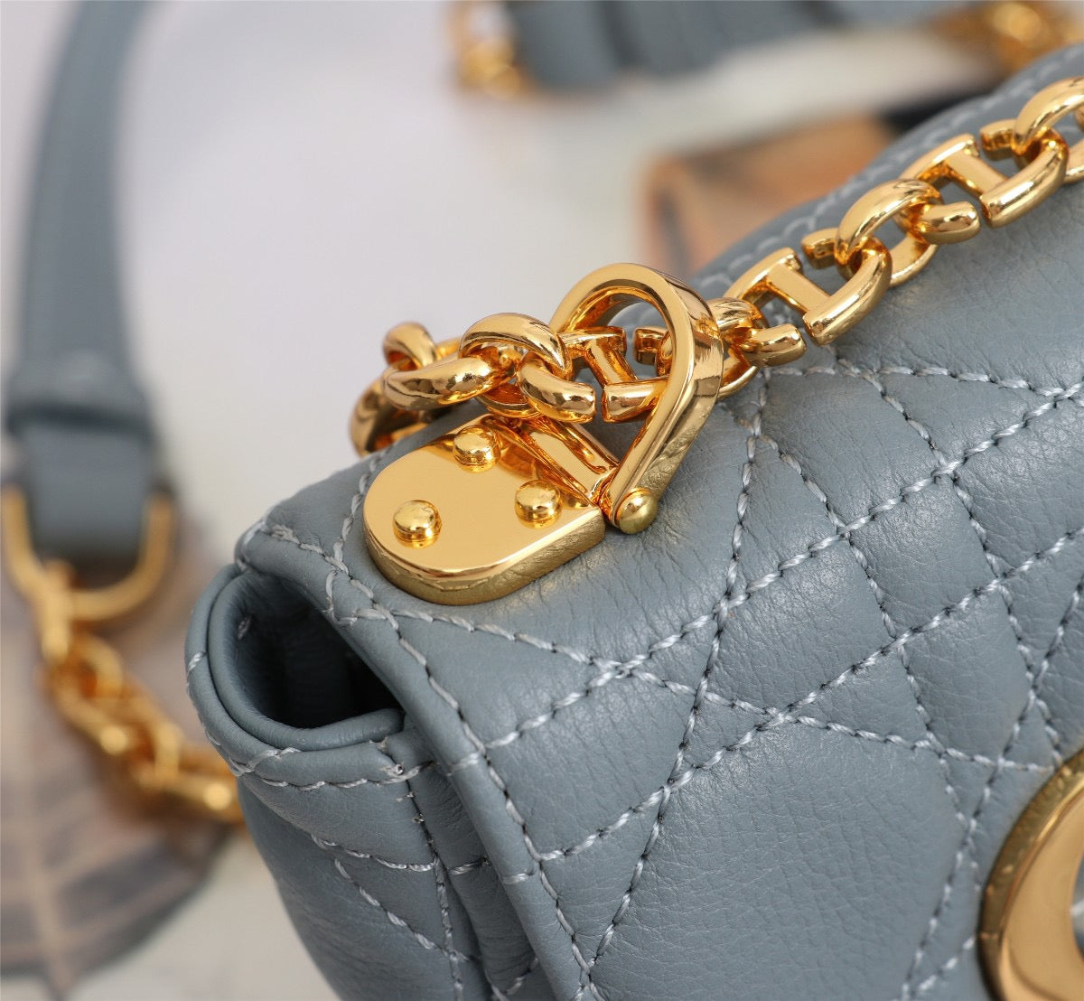 Dior Caro Micro Bag In Blue Cannage Calfskin