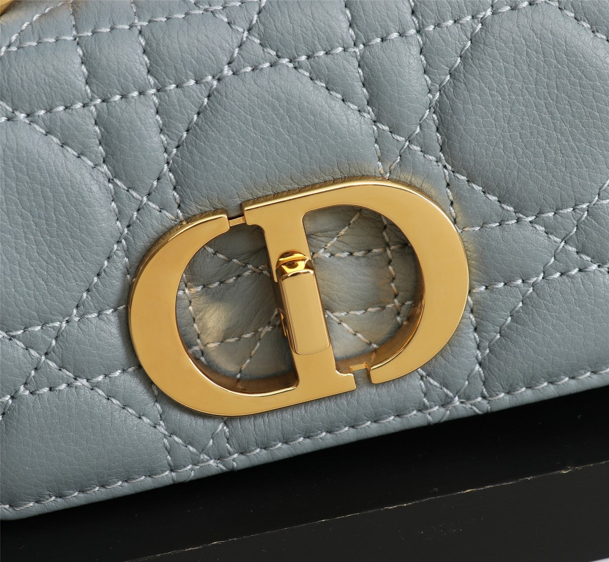 Dior Caro Super Mini Bag In Haze Blue Cannage Calfskin