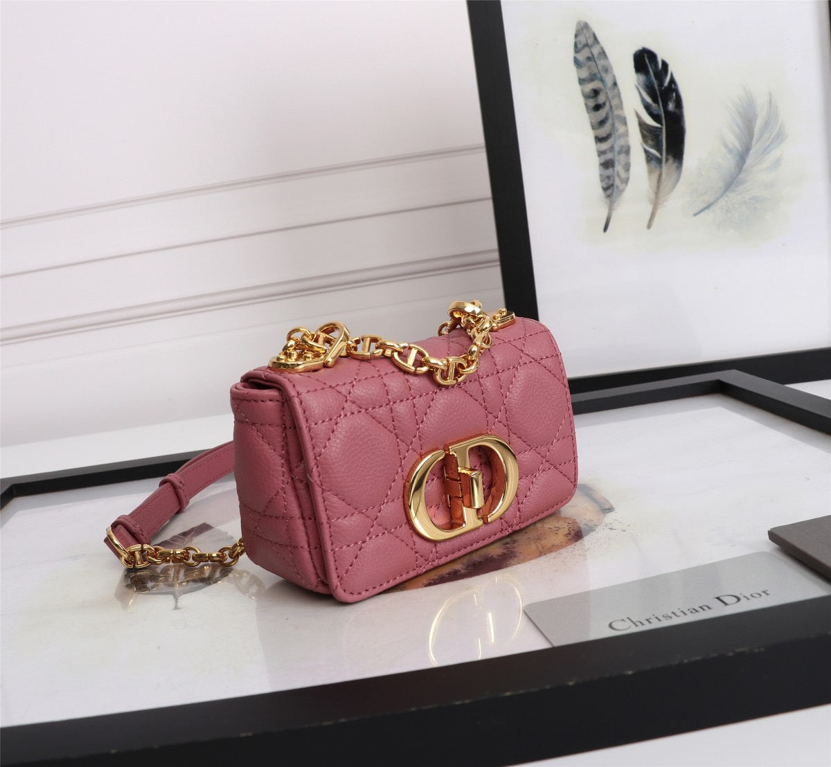 Dior Caro Super Mini Bag In Pink Cannage Calfskin