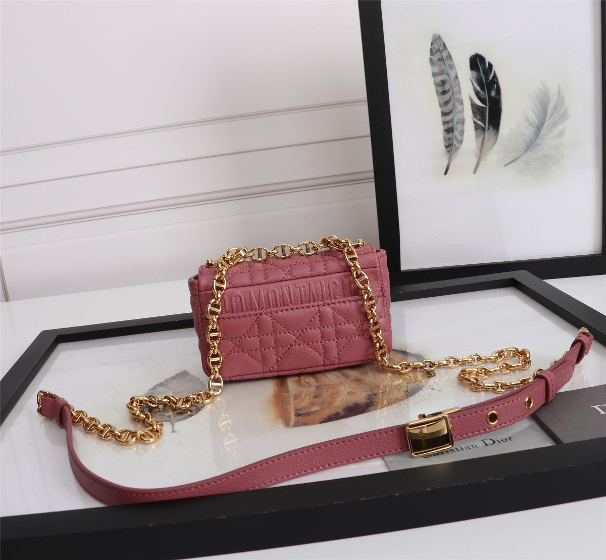 Dior Caro Super Mini Bag In Pink Cannage Calfskin