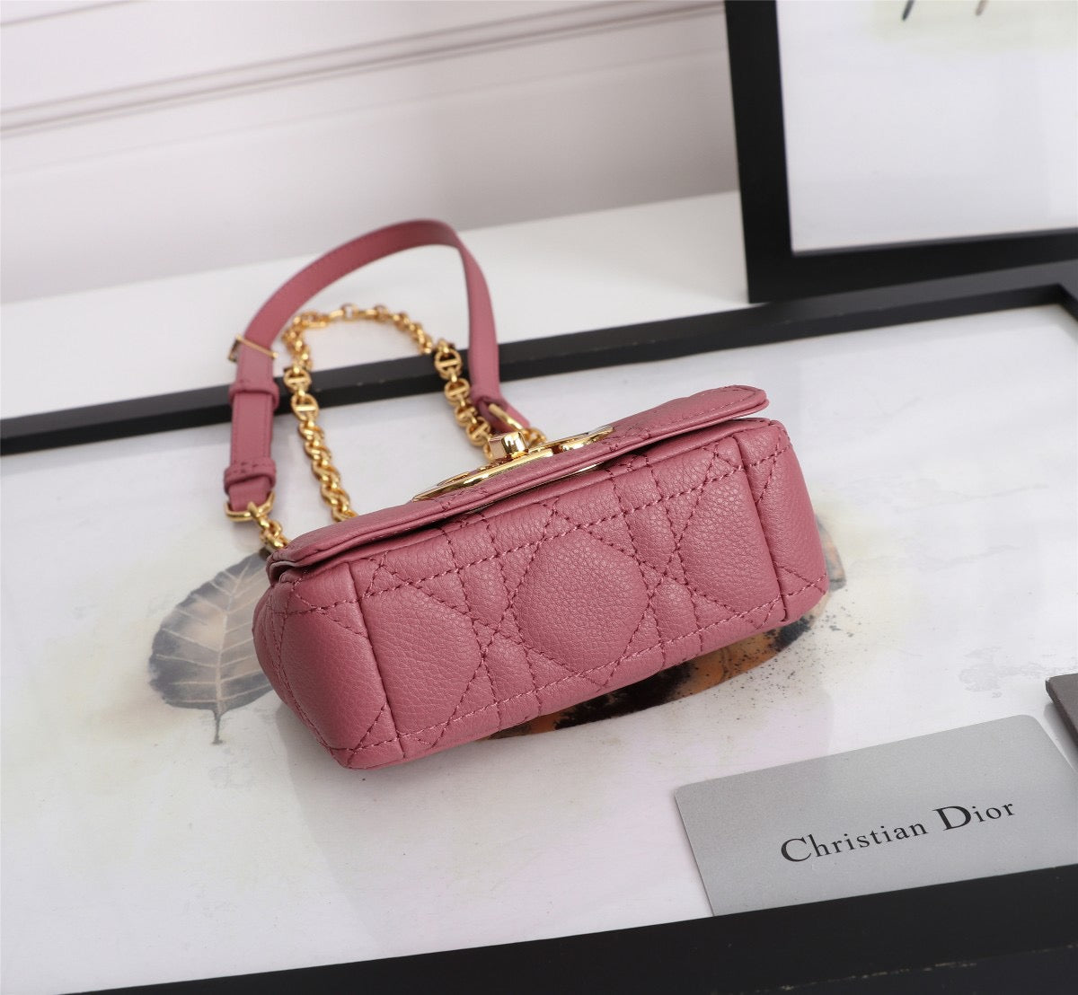 Dior Caro Super Mini Bag In Pink Cannage Calfskin