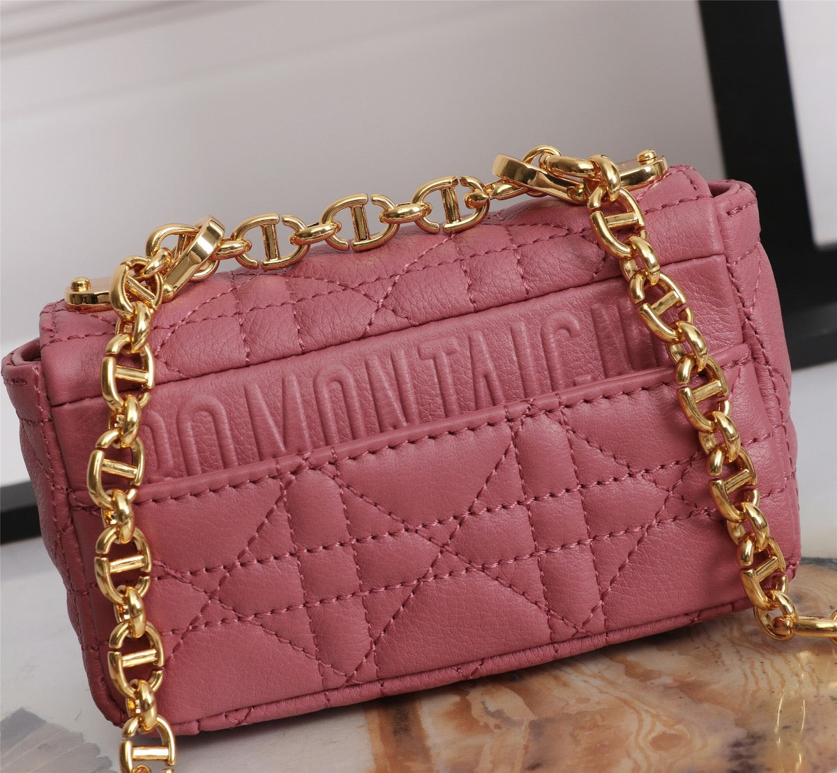 Dior Caro Super Mini Bag In Pink Cannage Calfskin