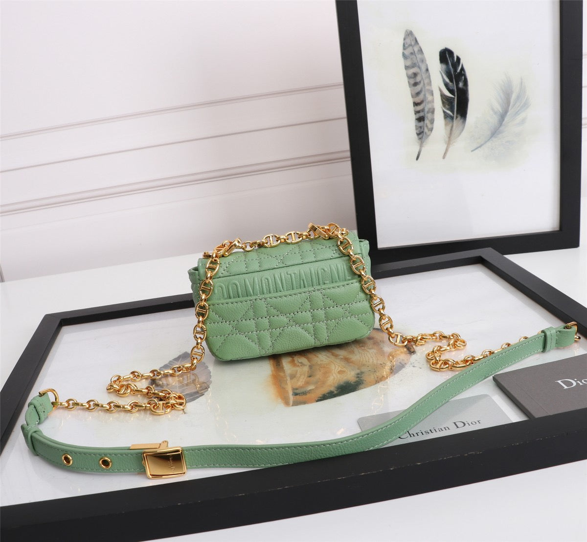 Dior Caro Super Mini Bag In Green Cannage Calfskin