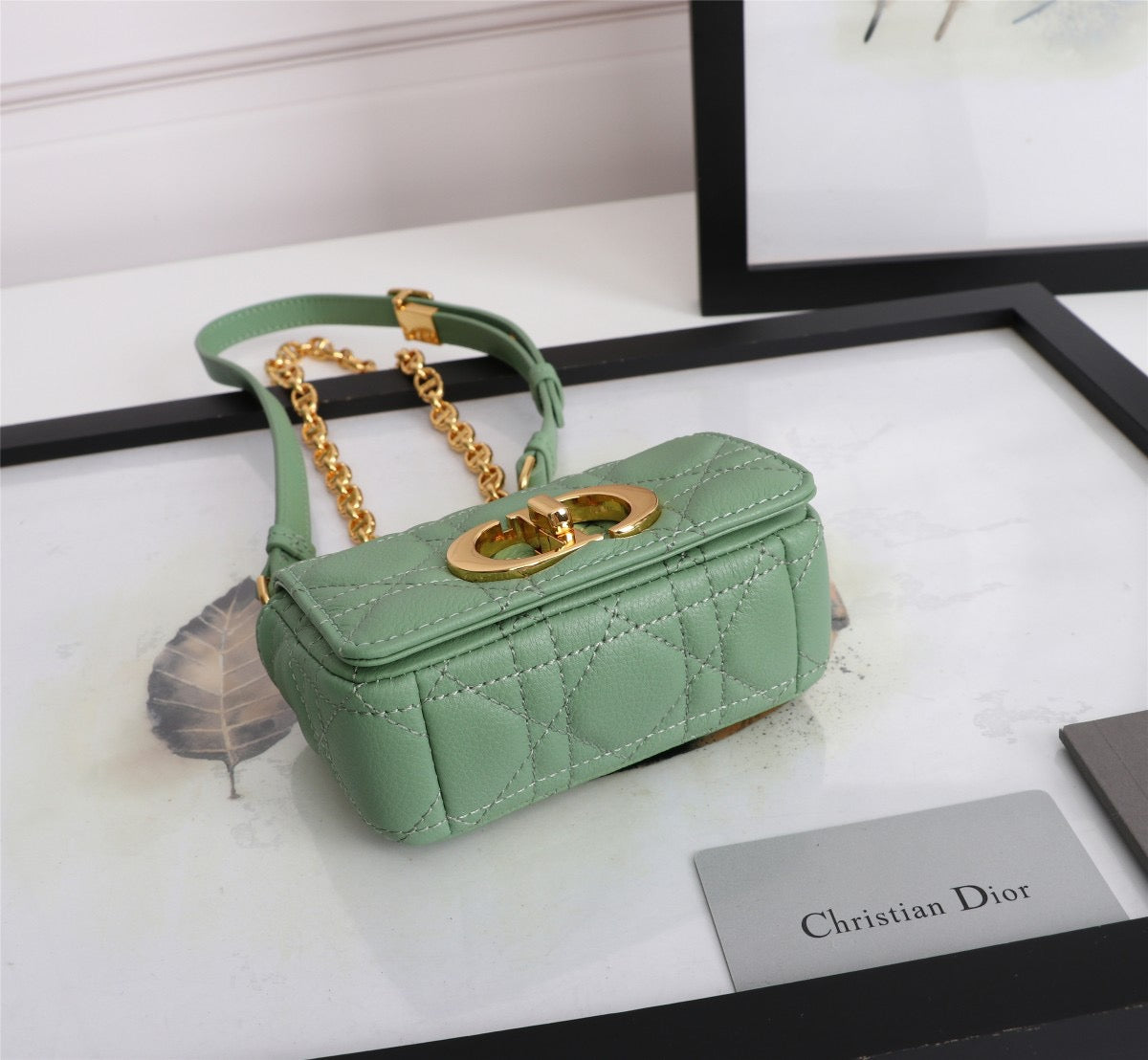 Dior Caro Super Mini Bag In Green Cannage Calfskin